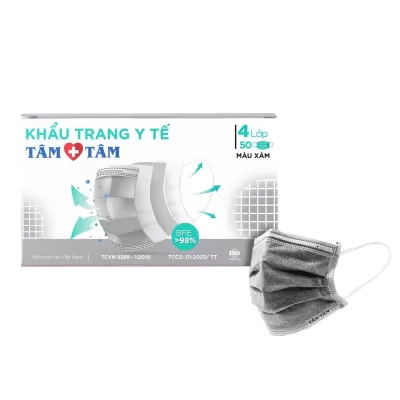 Khẩu Trang Y Tế 4 Lớp Tâm Tâm Xám Hộp 50 Cái